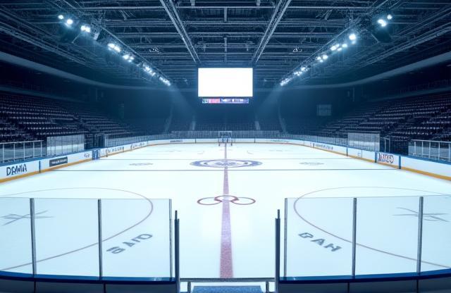 Interior view of Olympic sized ice rink at the facility